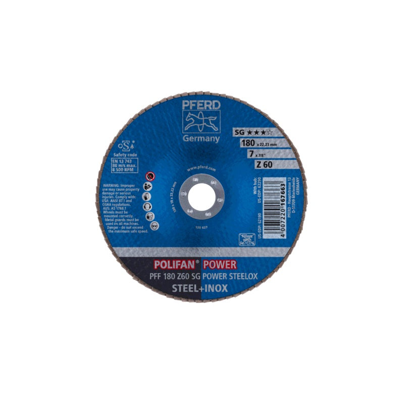 Disco Abrasivo de Láminas PFERD (Polifan) de 7” (180 mm) Grano 60 PSF STEELOX | Máquinas y Equipos Comerciales, S.A.
