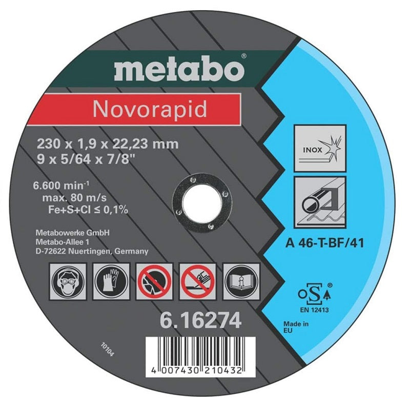Disco de Corte METABO (Novorapid) de 7" (180 x 1.5 mm) METAL E INOX | Máquinas y Equipos Comerciales, S.A.