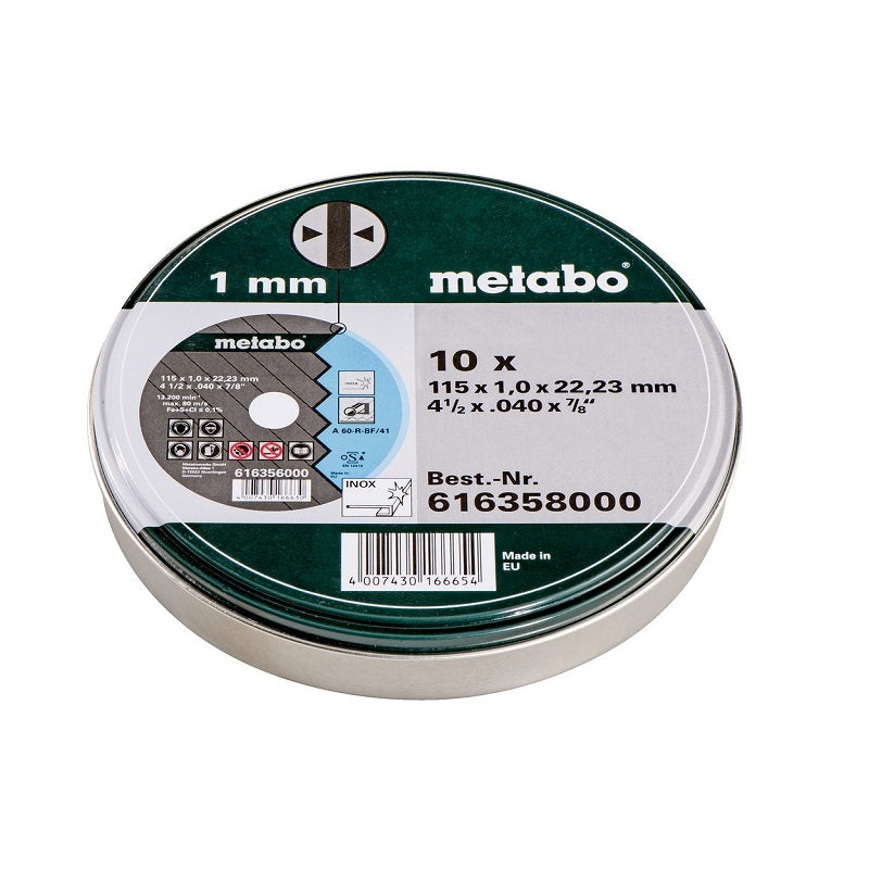 Lata de 10 discos de cortar de corte inoxidable marca Metabo | Máquinas y Equipos Comerciales, S.A. 