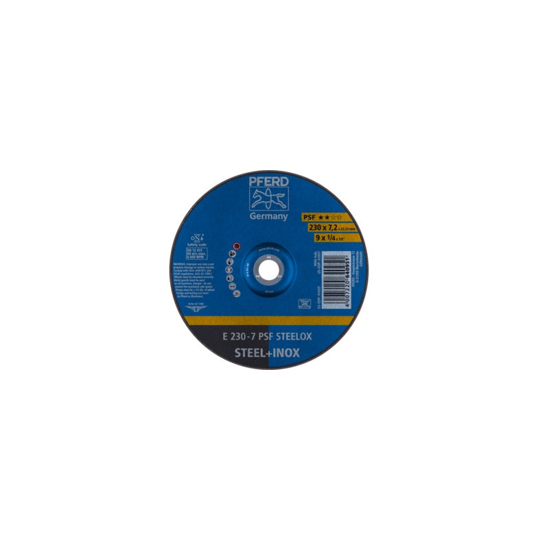 Disco de Desbaste PFERD de 9" (230 x 7.2 mm) PSF STEELOX | Máquinas y Equipos Comerciales, S.A. 